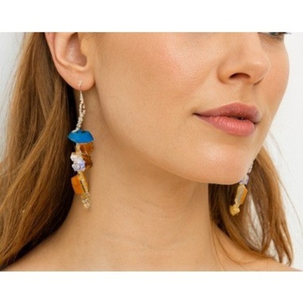 Bijou Brigitte Women's Turquoise Orange Blue‎ Stones Beaded Dangling Earrings